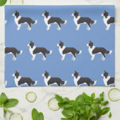 Linge De Cuisine Bordure Collie Noir race Chien Vue latérale Silhou (Plié)