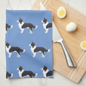 Linge De Cuisine Bordure Collie Noir race Chien Vue latérale Silhou (Quart Plié)