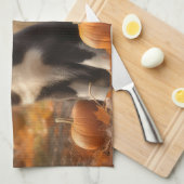 Linge De Cuisine Bordure Collie Puppy Automne Citrouille de plaisir (Quart Plié)