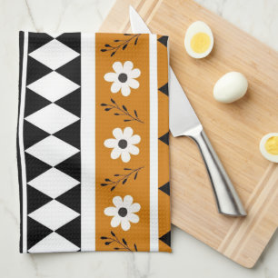 Linge De Cuisine Bordure Fleur Diamant Boho Motif Floral