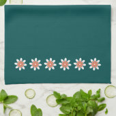 Linge De Cuisine Bordure Fleur minimale Retro Deep Turquoise (Plié)