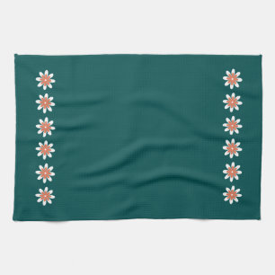 Linge De Cuisine Bordure Fleur minimale Retro Deep Turquoise