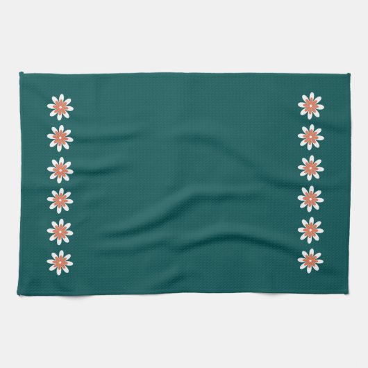 Linge De Cuisine Bordure Fleur minimale Retro Deep Turquoise (Horizontal)