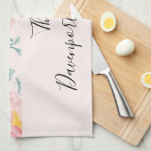 Linge De Cuisine Bordure florale rose et verte (Quart Plié)