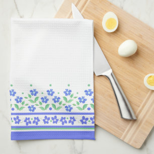 Linge De Cuisine Bordure florale Vert Bleu pour personnaliser