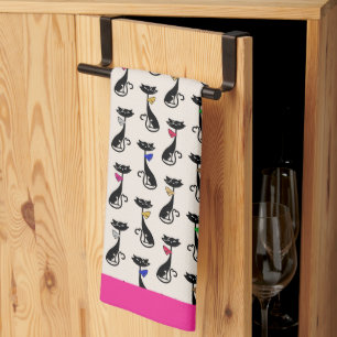 Linge De Cuisine Bordure rose super de chats noirs