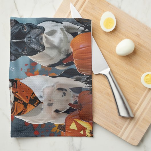 Linge De Cuisine boston terrier Halloween Éffrayant (Quart Plié)