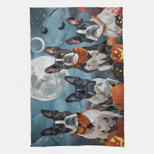 Linge De Cuisine boston terrier Halloween Éffrayant (Vertical)
