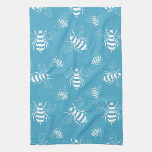 Linge De Cuisine Botanique abeille vintage bleu (2)