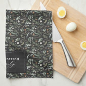 Linge De Cuisine Botanique noire élégante décoration de cadeau mode (Quart Plié)