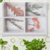Linge De Cuisine Botanique White Shadow Box, Fleurs Feuilles Ferns (Plié)