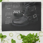 Linge De Cuisine Bottes en cuir et bouteille de vin 2025 Calendrier (Plié)