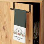 Linge De Cuisine Boughs de Noël Monogram<br><div class="desc">Aquarelle rustique Monogram Wreath,  Greenery et Berry Boughs,  Serviette de cuisine de vacances.</div>