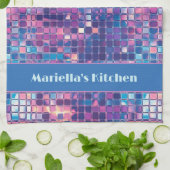 Linge De Cuisine Boule Disco Bleu super & Violet Personnalisée (Plié)