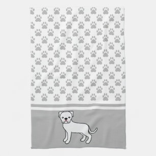 Linge De Cuisine Bouledogue américain blanc avec motif de pattes gr