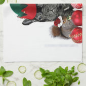 Linge De Cuisine Bouledogue français de Noël (Plié)