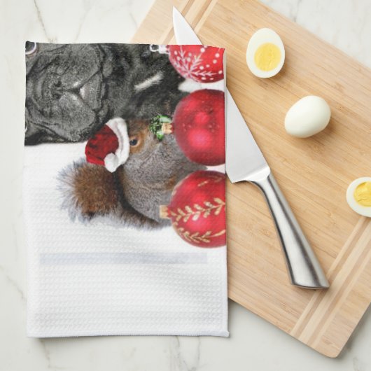 Linge De Cuisine Bouledogue français de Noël (Quart Plié)