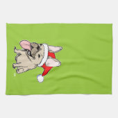 Linge De Cuisine Bouledogue français le père noël - vacances (Horizontal)