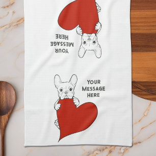 Linge De Cuisine Bouledogue français personnalisé mignon avec un cœ