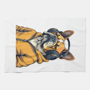 Linge De Cuisine Bouledogue vintage avec écouteurs portant un sweat