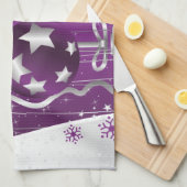 Linge De Cuisine Boules de Noël violettes et grises étoiles et floc (Quart Plié)