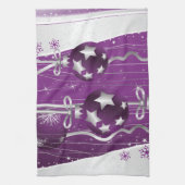 Linge De Cuisine Boules de Noël violettes et grises étoiles et floc (Vertical)