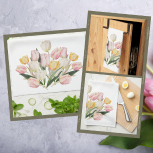 Linge De Cuisine Bouquet Aquarelle Pastel Tulip