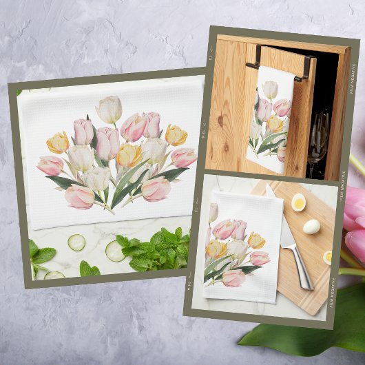 Linge De Cuisine Bouquet Aquarelle Pastel Tulip