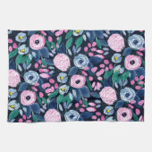 Linge De Cuisine Bouquet d'aquarelle bleu marine rose (Horizontal)