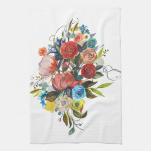 Linge De Cuisine Bouquet d'aquarelle douce Blanc simple