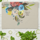 Linge De Cuisine Bouquet d'aquarelle doux Taupe personnalisable (Plié)