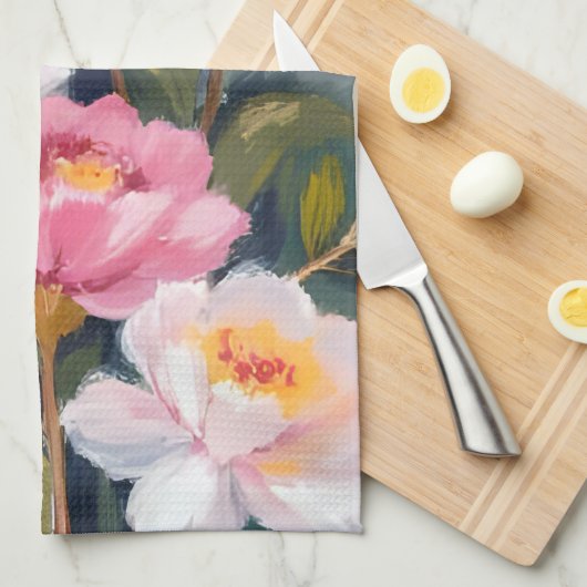 Linge De Cuisine Bouquet d'aquarelle rose Peonés (Quart Plié)