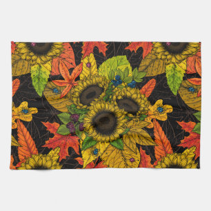 Linge De Cuisine Bouquet d'automne noir