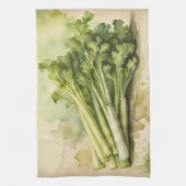 Linge De Cuisine Bouquet de Céleri Frais Aquarelle (Vertical)