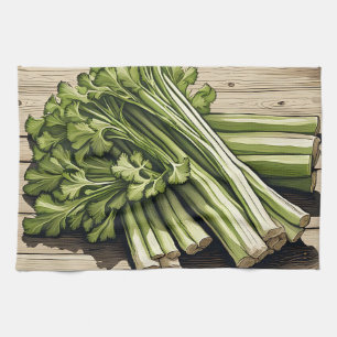 Linge De Cuisine Bouquet de céleri frais sur bois