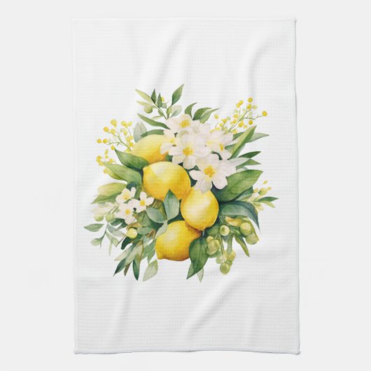 Linge De Cuisine Bouquet de citrons aux fleurs blanches (Vertical)