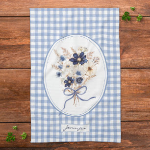 Linge De Cuisine Bouquet de fleurs bleu marine Gingham personnalisé
