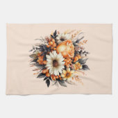 Linge De Cuisine Bouquet de fleurs gris-jaune orange (Horizontal)