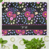 Linge De Cuisine Bouquet de fleurs Monogramme noir (Plié)