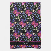 Linge De Cuisine Bouquet de fleurs Monogramme noir (Vertical)