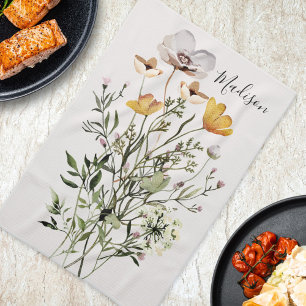 Linge De Cuisine Bouquet de fleurs sauvages séchées Monogramme