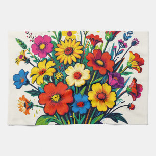 Linge De Cuisine Bouquet de fleurs sauvages vibrant Art populaire