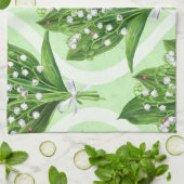 Linge De Cuisine Bouquet de lys de la vallée fleurs sur vert (Plié)