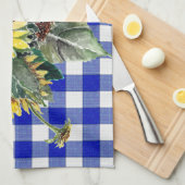 Linge De Cuisine Bouquet de tournesol sur En vichy bleu (Quart Plié)