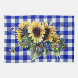 Linge De Cuisine Bouquet de tournesol sur En vichy bleu
