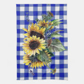 Linge De Cuisine Bouquet de tournesol sur En vichy bleu (Vertical)