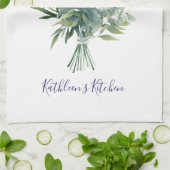 Linge De Cuisine Bouquet floral de verdure et de fleurs violettes à (Plié)