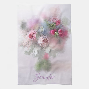 Linge De Cuisine Bouquet Rose personnalisé Floral moderne