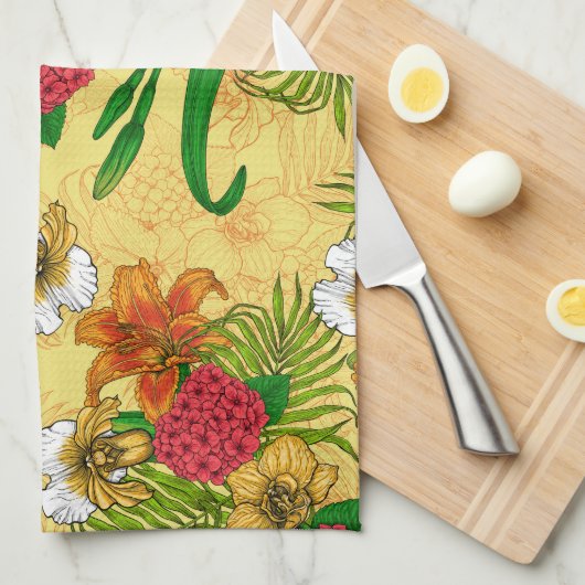 Linge De Cuisine Bouquet tropical (Quart Plié)