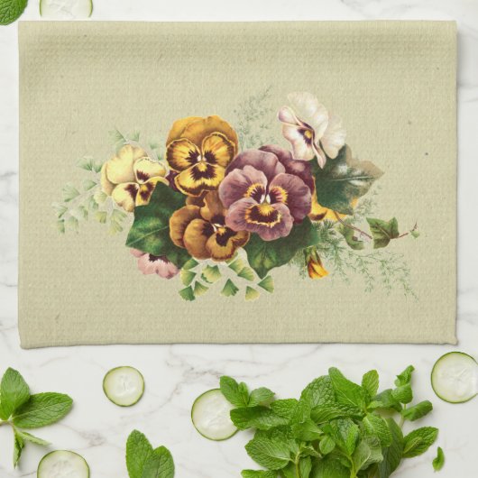 Linge De Cuisine Bouquet vintage de pensées (Plié)